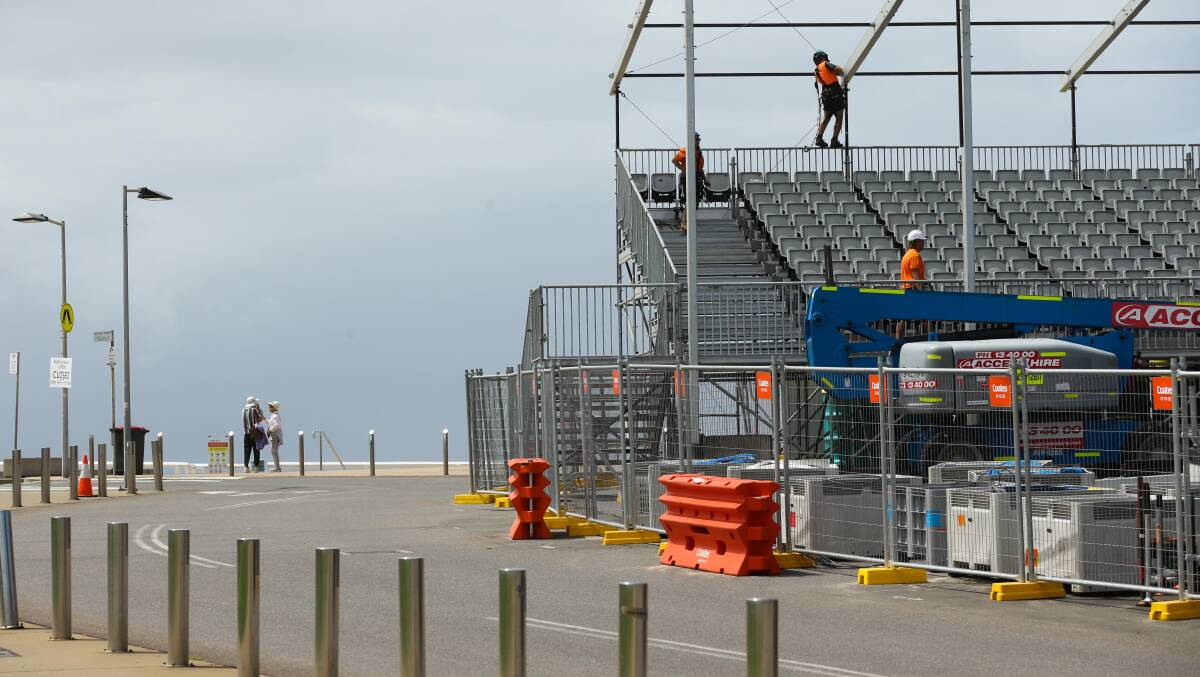 The grandstand build at Nobbys Beach. Picture by Jonathan Carroll