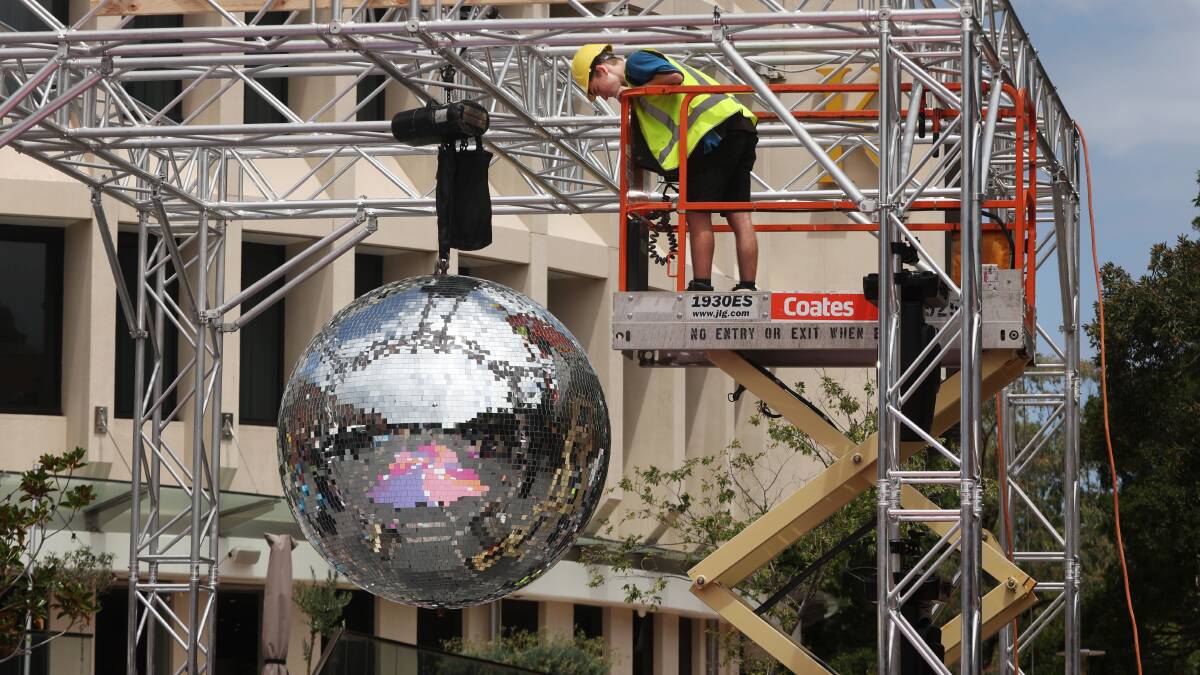 The 300 kilogram disco ball will light up Wheeler Place for four nights. Picture by Simone De Peak
