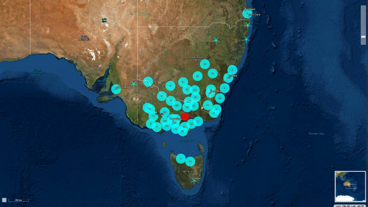 The earthquake was felt through Victoria and NSW. Picture: Geoscience Australia
