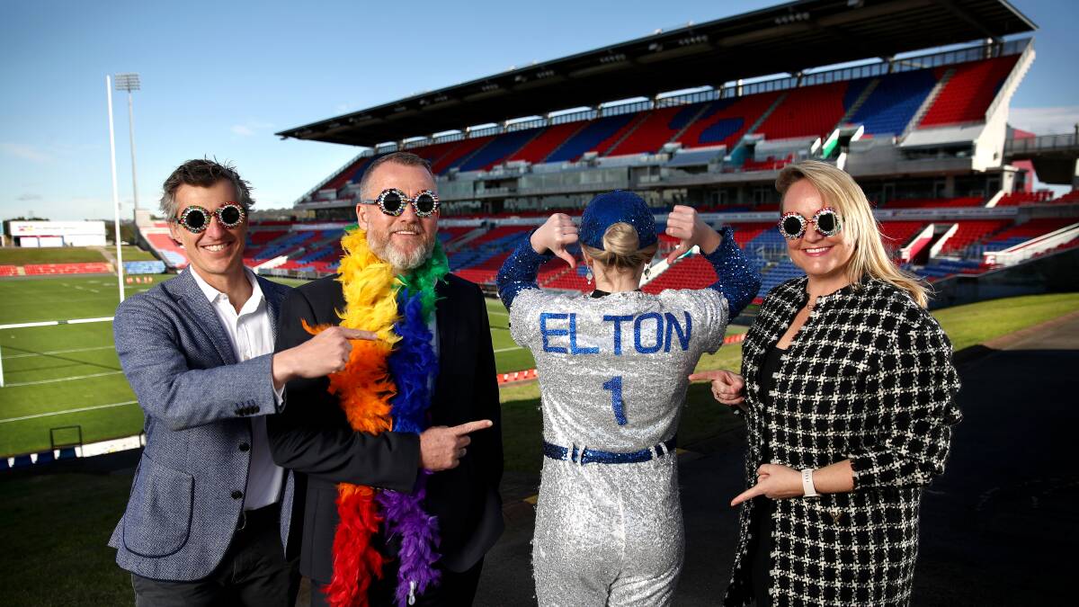EXCITED: Venues NSW group general manager - event acquisition Stephen Saunders, venue manager Dean Mantle, an Elton fan and lord mayor Nuatali Nelmes.