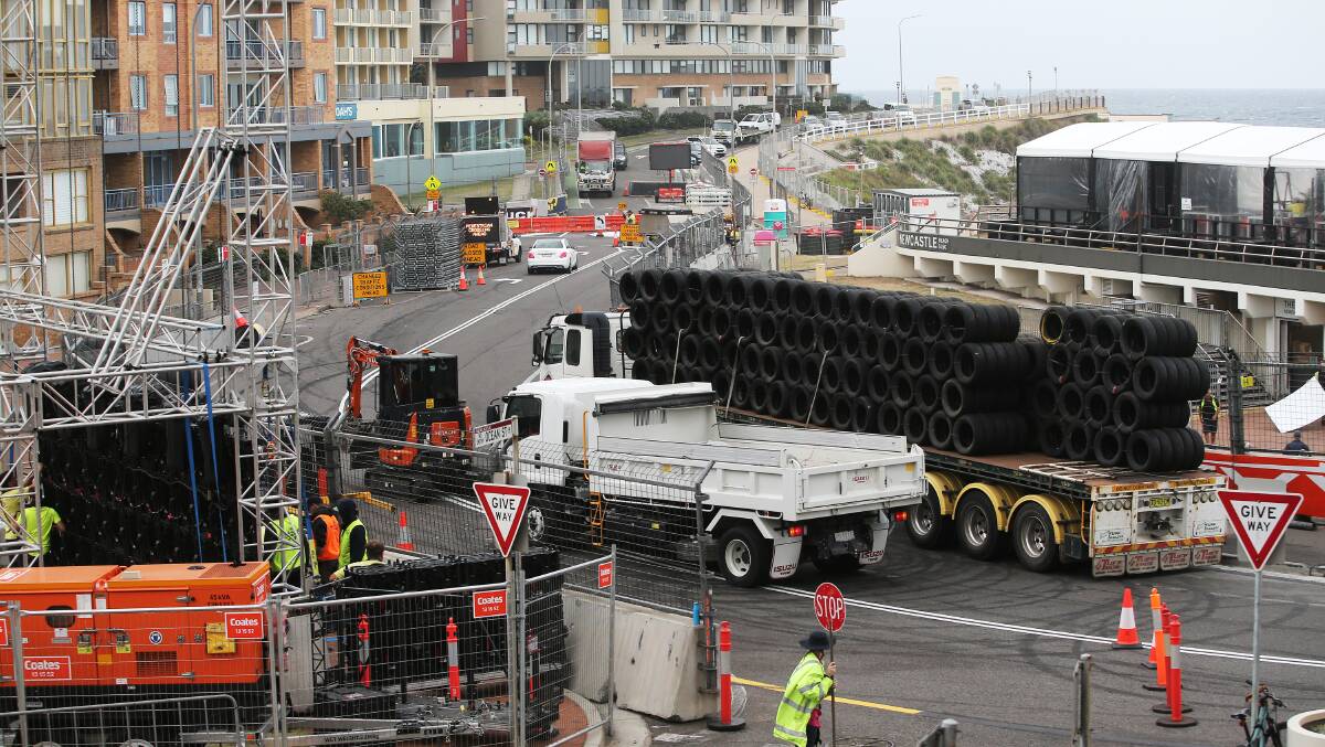 The bump-out of Supercars infrastructure will continue until March 31. Picture by Peter Lorimer