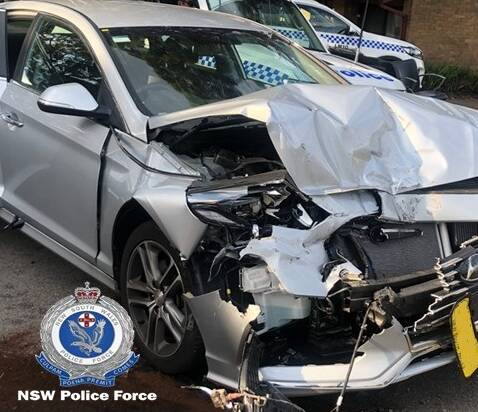 The damaged police vehicle. Picture: NSW Police