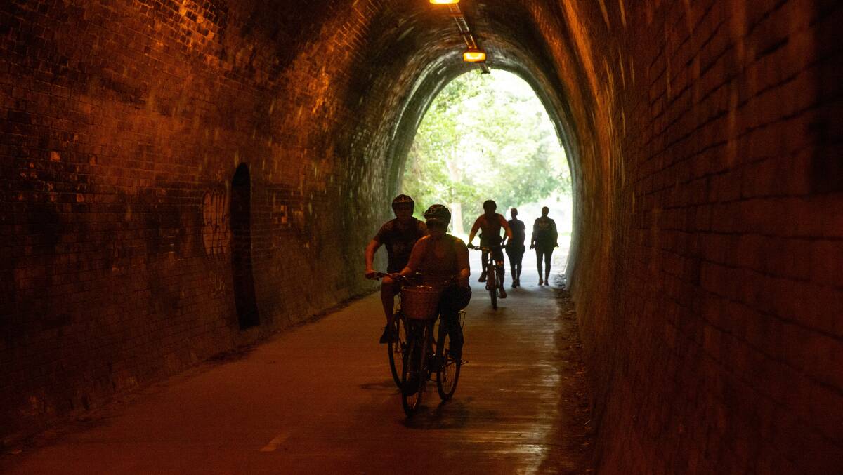 RIDE: The already popular Fernleigh Track has become even more used during the current COVID-19 lockdown by both pedestrians and cyclists. Picture: Marina Neil