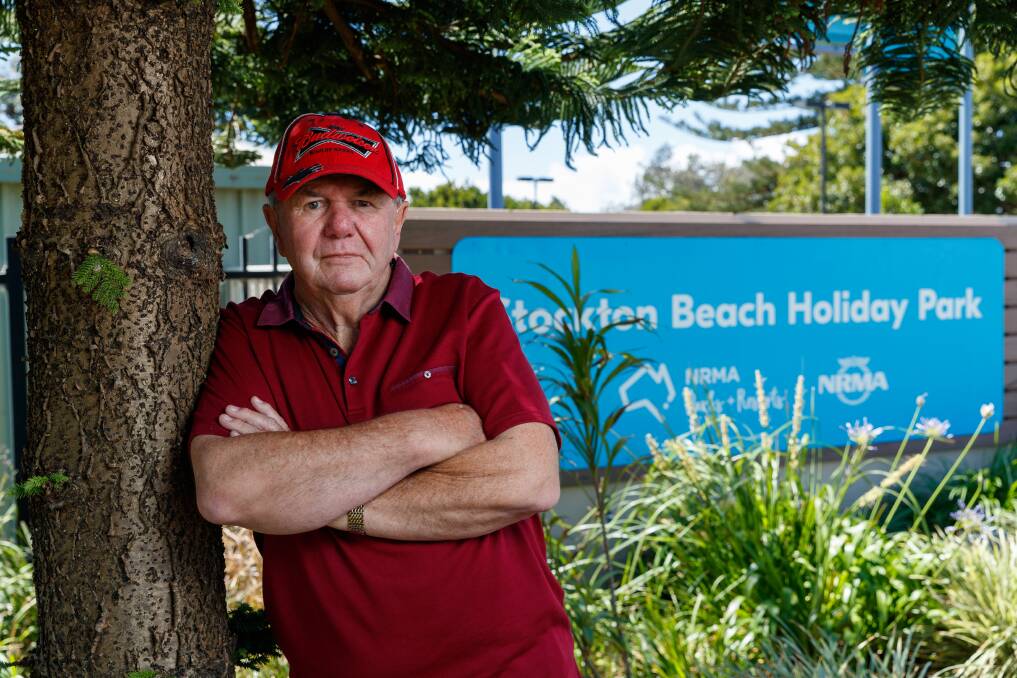 Warren Clarke has stayed at Stockton Beach Caravan Park for years, but is facing a price hike next year due to the Supercars. Picture by Max Mason-Hubers