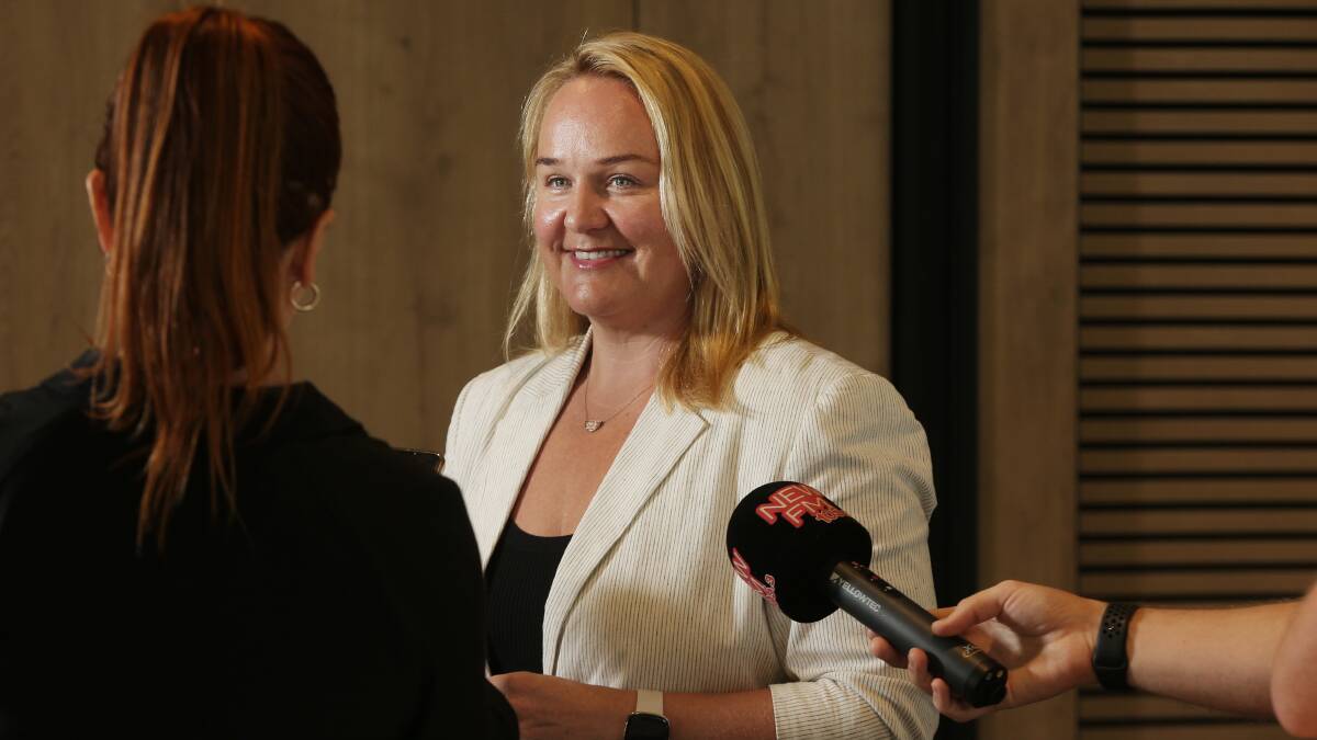 Newcastle lord mayor Nuatali Nelmes at a press conference urging residents and business people to complete the council's survey about the race. Picture by Simone De Peak