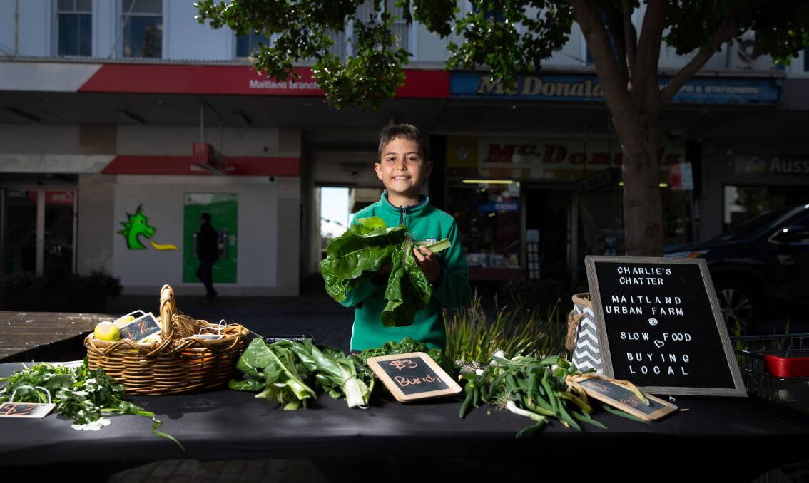SMILES: Charlie Baitch at a recent Maitland Earth Market, where he sells produce from his family's farm at Bolwarra once a month. Picture: Marina Neil