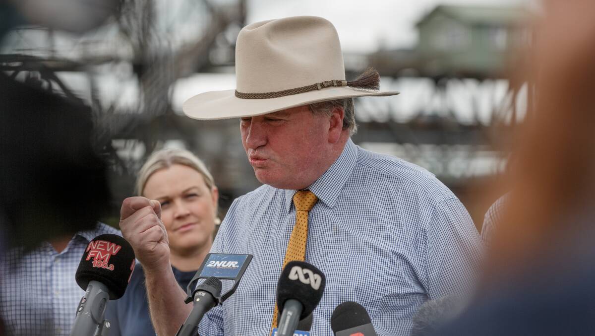 TESTING TIMES: Deputy Prime Minister Barnaby Joyce at Hexham on Monday ... he blamed hoarding for the shortage of RAT kits in Australia. Picture: Max Mason-Hubers