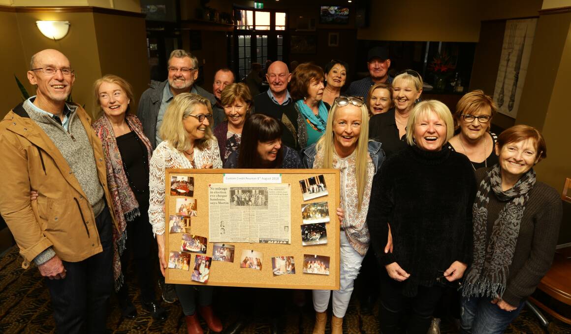 TOGETHER AGAIN: Former Newcastle Custom Credit employees at their latest date-driven reunion on Wednesday at the Colliery Inn at Wallsend. Picture: Jonathan Carroll
