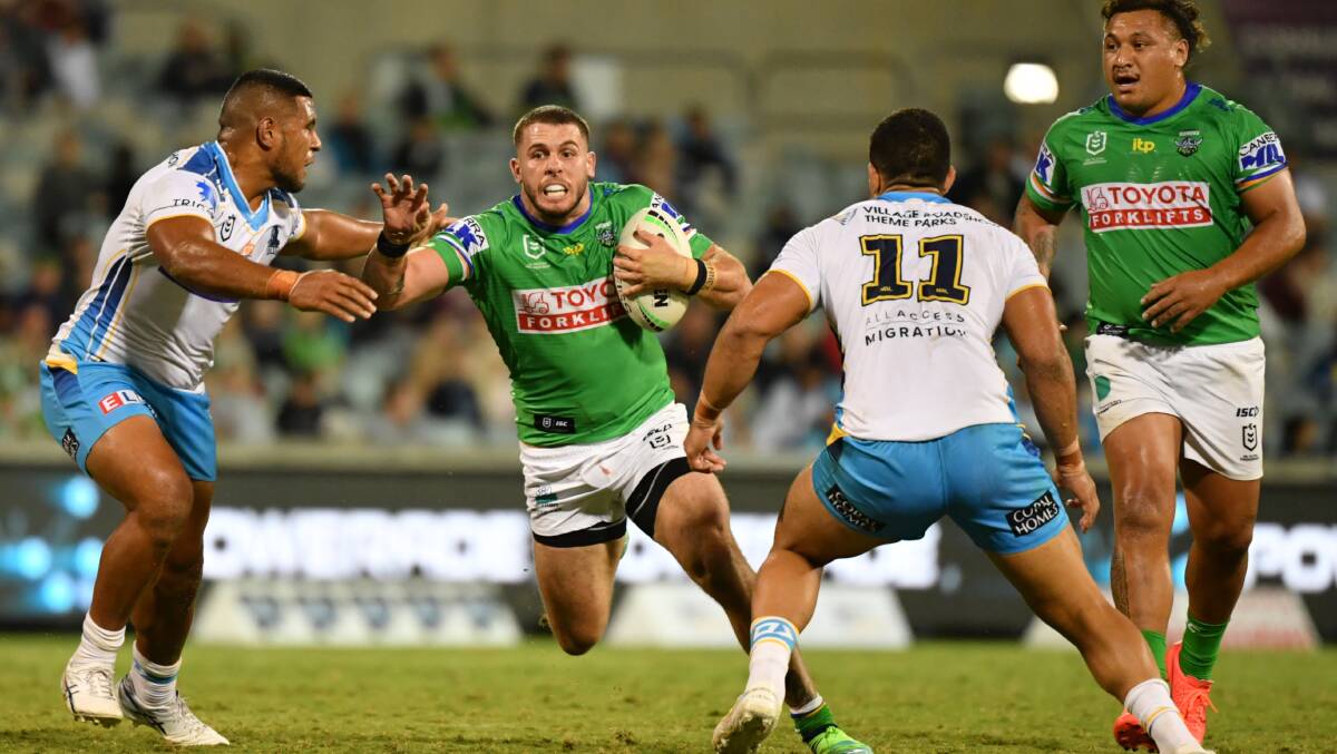 Target: Canberra Raiders and former Bulldogs backrower Adam Elliott has been targeted by the Knights following the departure of Mitch Barnett to the Warriors next season. Picture: AAP