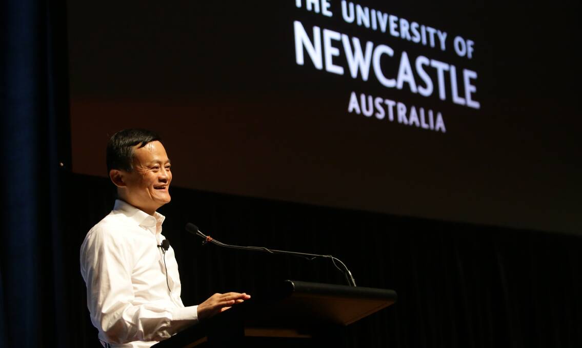 JACK'S GIFT: Chinese billionaire Jack Ma announces his donation to the University of Newcastle at The Conservatorium on Friday night. Picture: Jonathan Carroll