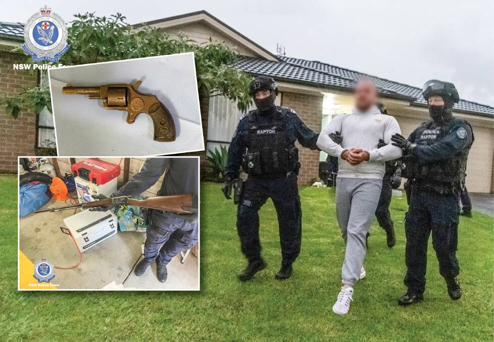 Police arrested six people and seized weapons as part of an investigation into a pub brawl. Pictures by NSW Police
