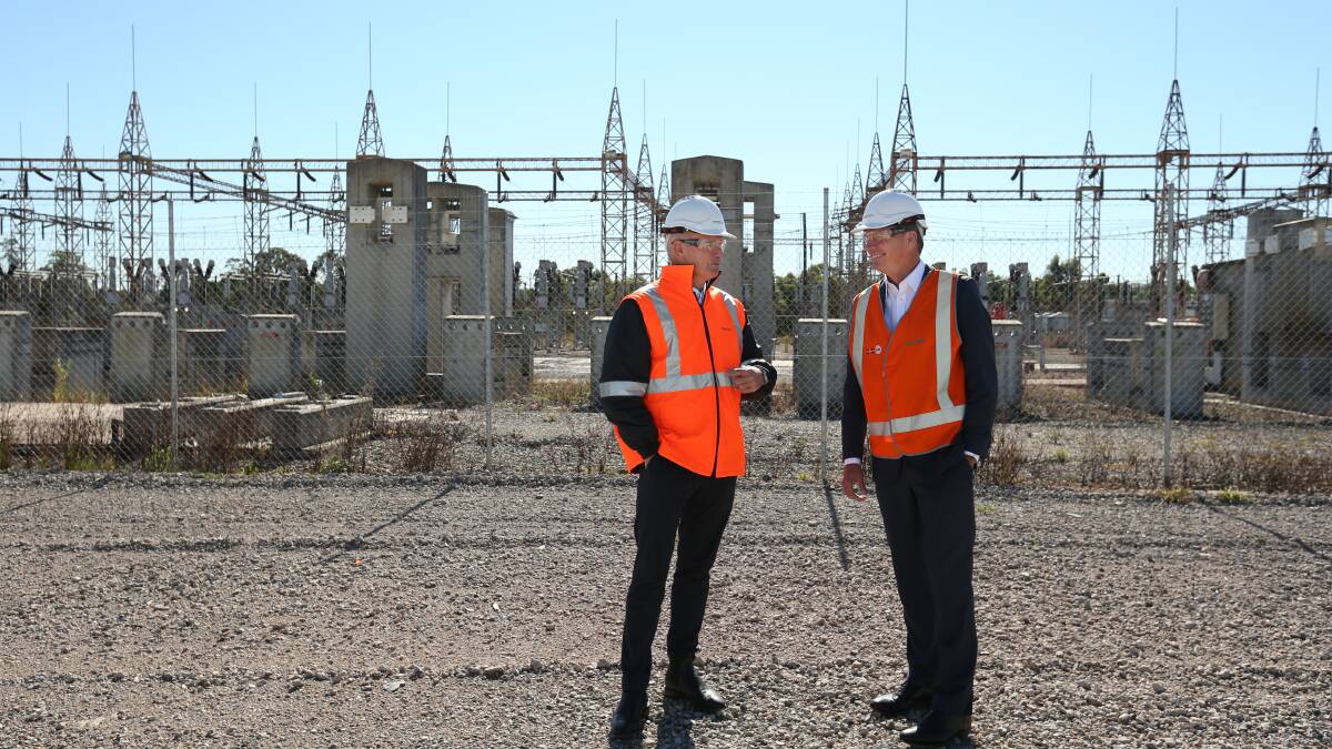 DEMAND: Snowy Hydro chief Paul Broad and Federal Energy Minister Angus Taylor at the site of the proposed Kurri gas plant. Picture: Simone De Peak