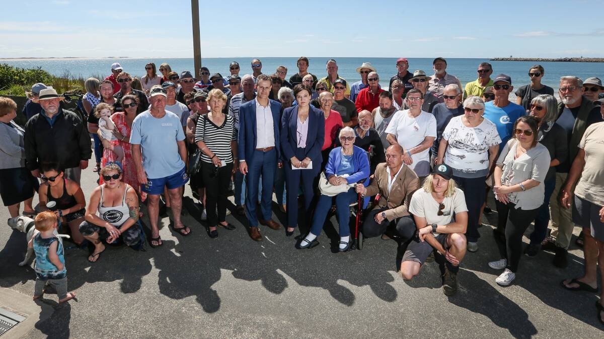 STANDING UP: Stockton residents with NSW Labor leader Jodi McKay and Newcastle MP Tim Crakanthorp on Thursday. Picture: Marina Neil