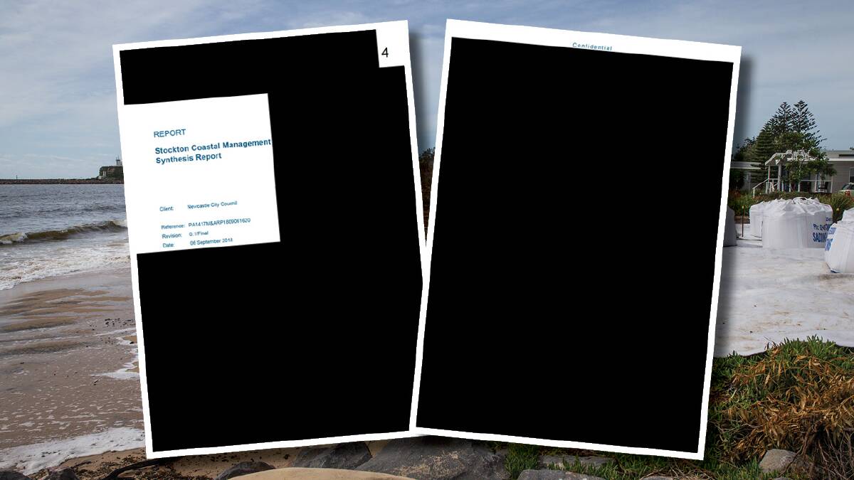 BLACKOUT: The pages of the 116-page report provided to the Newcastle Herald by the City of Newcastle.