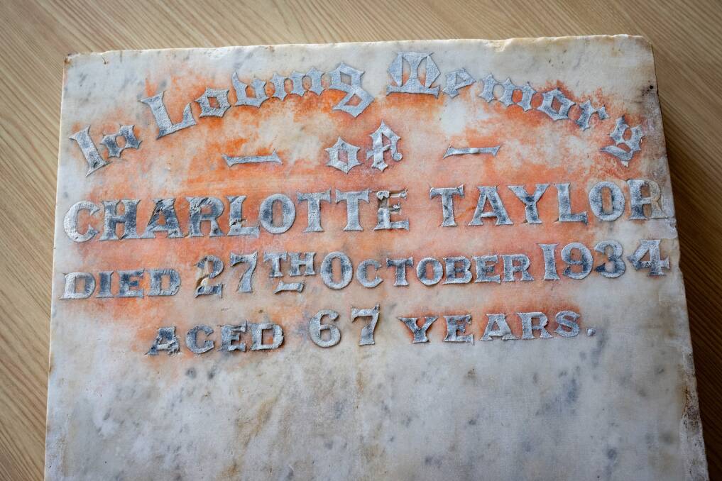 Who was Charlotte Taylor: A 1934 gravestone was discovered in a kitchen bench during a home renovation in Tasmania. Picture: Paul Scambler