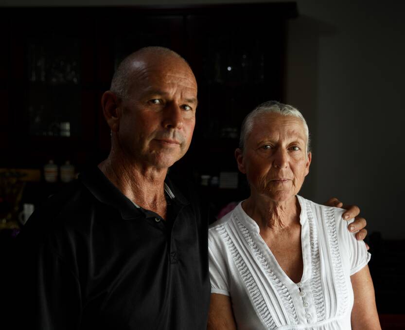 Williamtown residents Jenny Robinson, who has breast cancer, and her husband Terry, who has also had cancer in the past.  Photo: Max Mason-Hubers