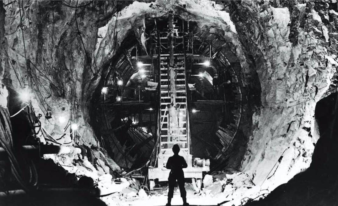 Building the dream: This startling image shows the Tumut 1 tunnel under construction in 1958. Picture: Snowy Mountains Authority