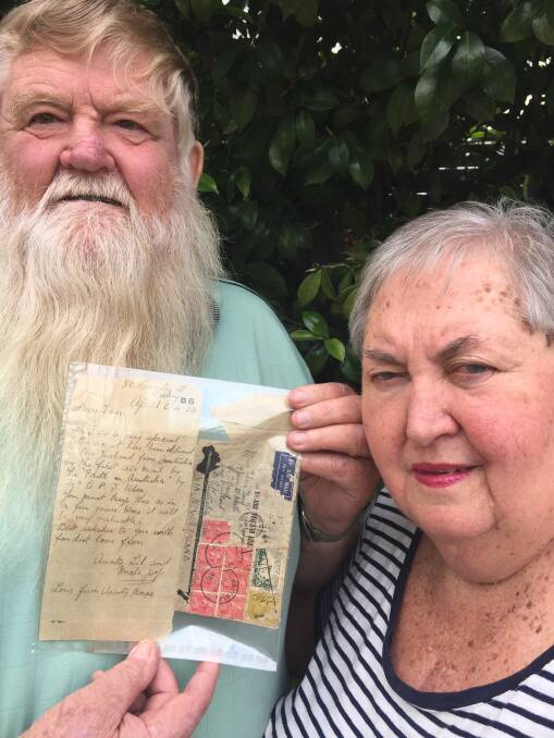 PROUD OWNERS: Lindsay and Beth Watson with their historic, still preserved, 1934 air mail letter. Picture: Supplied