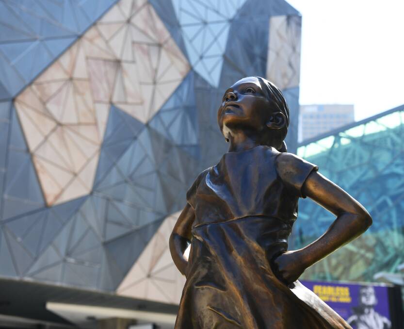 FIERCE: A replica of The Fearless Girl, which was unveiled in Melbourne this month ahead of  International Women's Day. 