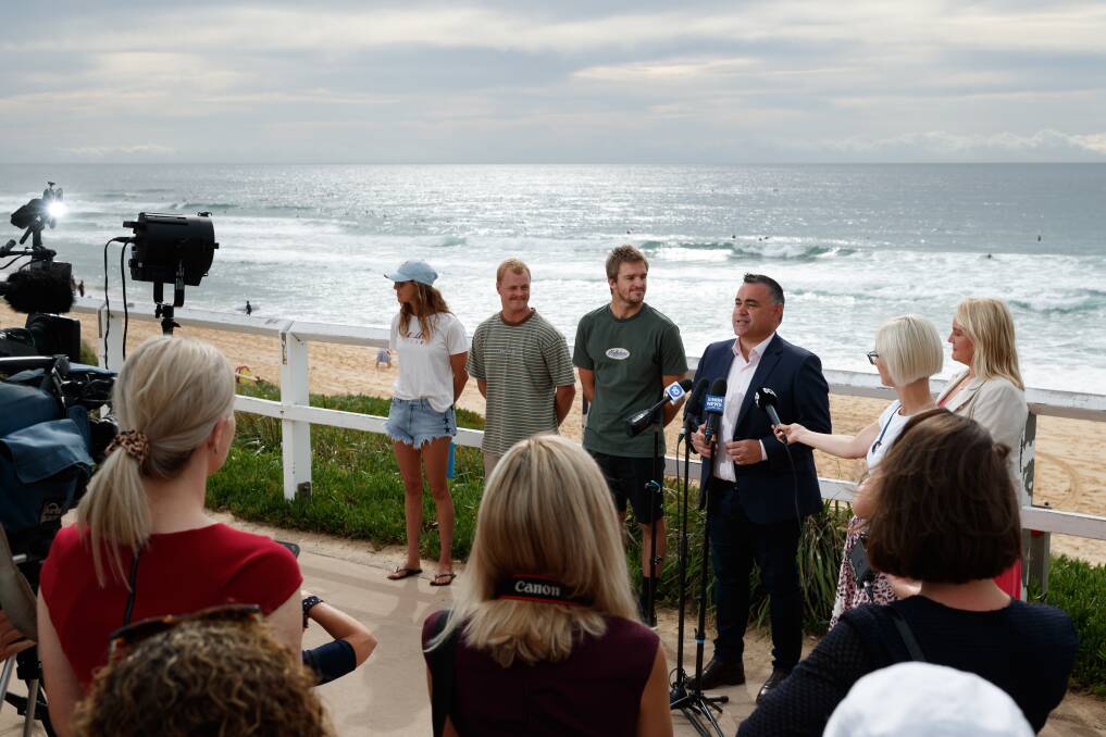 ON THE MAP: Deputy Premier John Barilaro announces the WSL event at Merewether last month. Picture: Max Mason-Hubers 