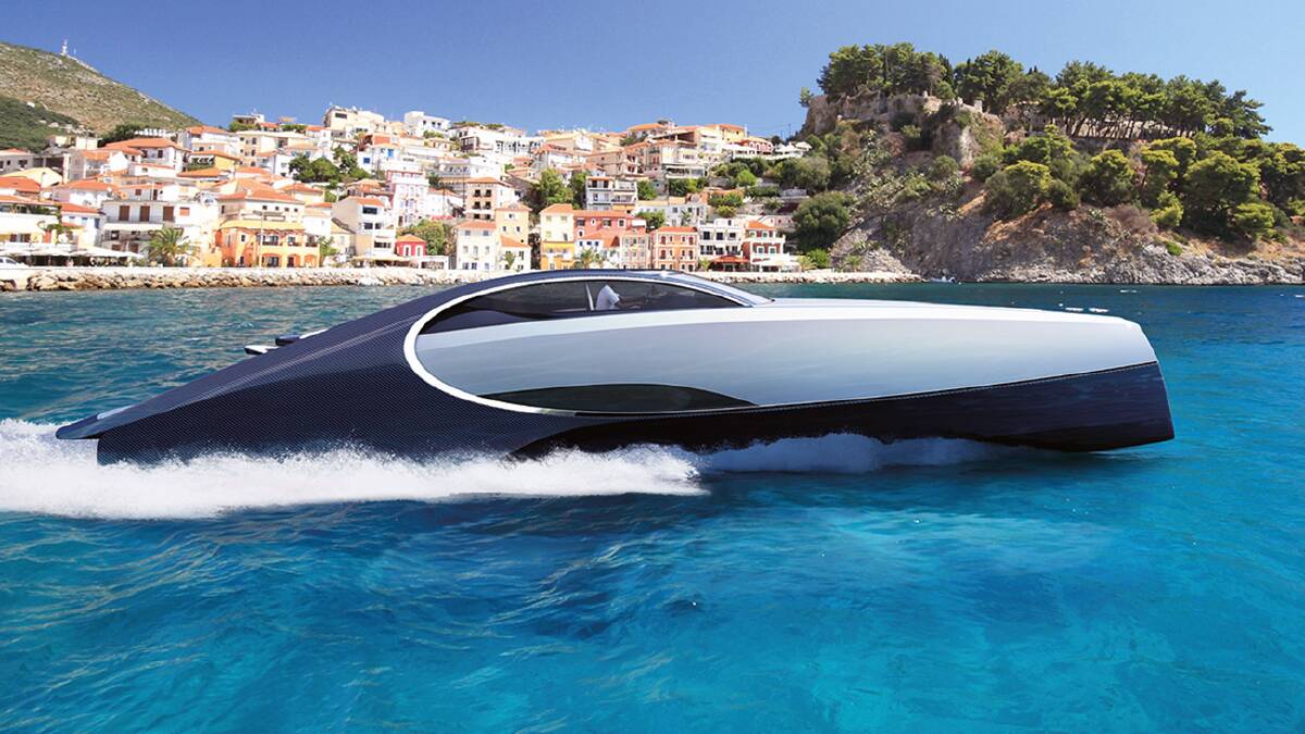 GET YOUR BOND ON: Bugatti's 66-foot carbon sports yacht has a champagne bar, spa and fire pit. 