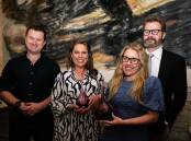 The Meadowbank team of Alexander Deane, Mardi Ellis, Ella Nicolson and winemaker Peter Dredge after collecting their Pinot Noir Challenge trophy. Picture Janis House Photography