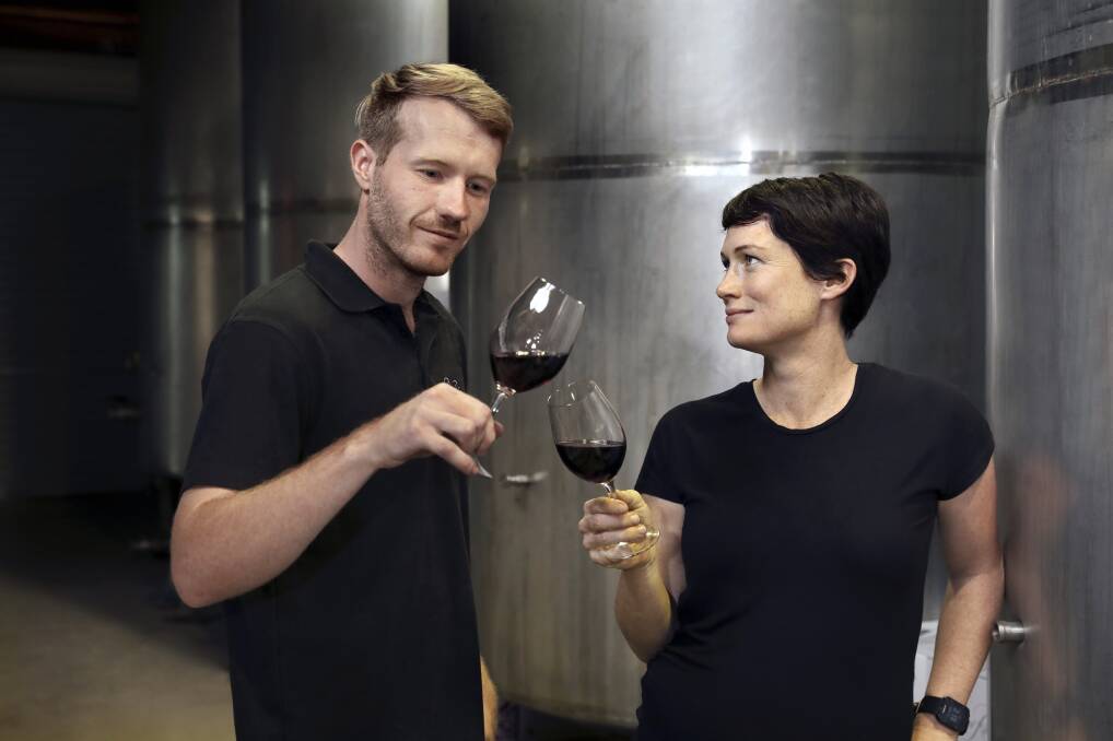 A FIRST: Winemaker Alex Beckett and consultant winemaker Gwyn Olsen with their shiraz-verduzzo.