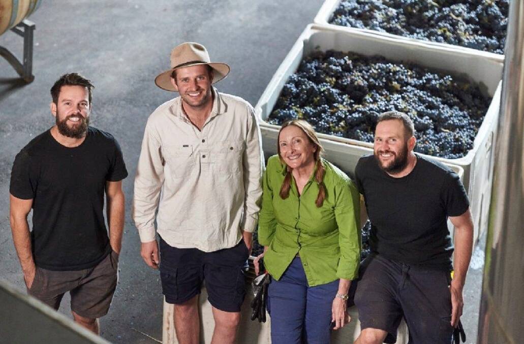 YOUNG GUNS: Clare Mugford with Alex Coultas, Hugh Mugford and Tristan Mugford, the "Three Musketeers" who inspired Moss Wood's new Elsa sauvignon blanc.