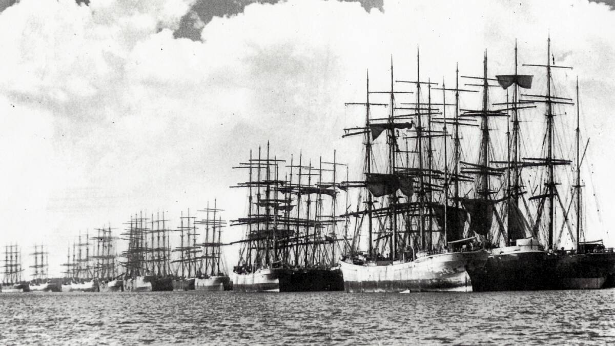 End of era: Sailing ships impounded in World War I line the Stockton foreshore in a sight never to be repeated.