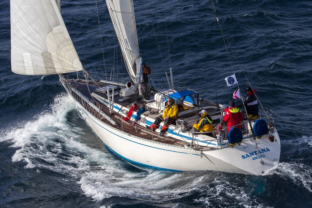 DRAMATIC START: Lake Macquarie's Swan 43 Santana after the delayed start of the Sydney Noumea Race.