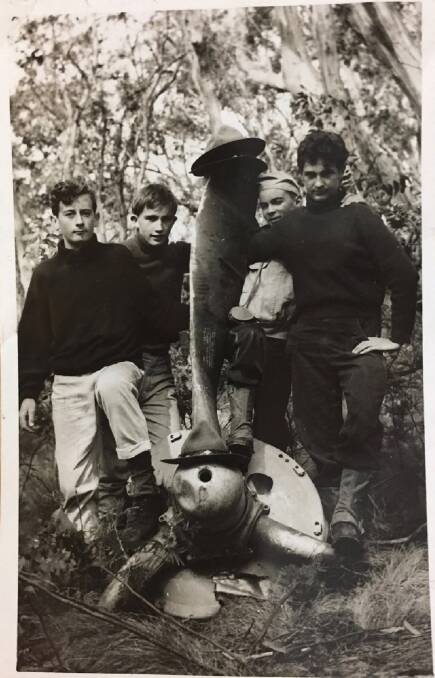 Lost, found: This rare 1950s photo shows 2nd Adamstown Scout Group members  with a Mosquito bomber propeller in the Barrington Tops. Picture from John Porter