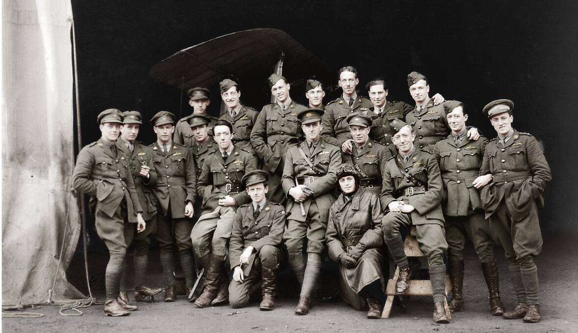 RESPECTED: No 2 Australian Flying Corps pilots, including Captain Richard Watson Howard MC (back row fourth from left), who died of wounds in March 1918. Photo: The Digger's View by Juan Mahony.