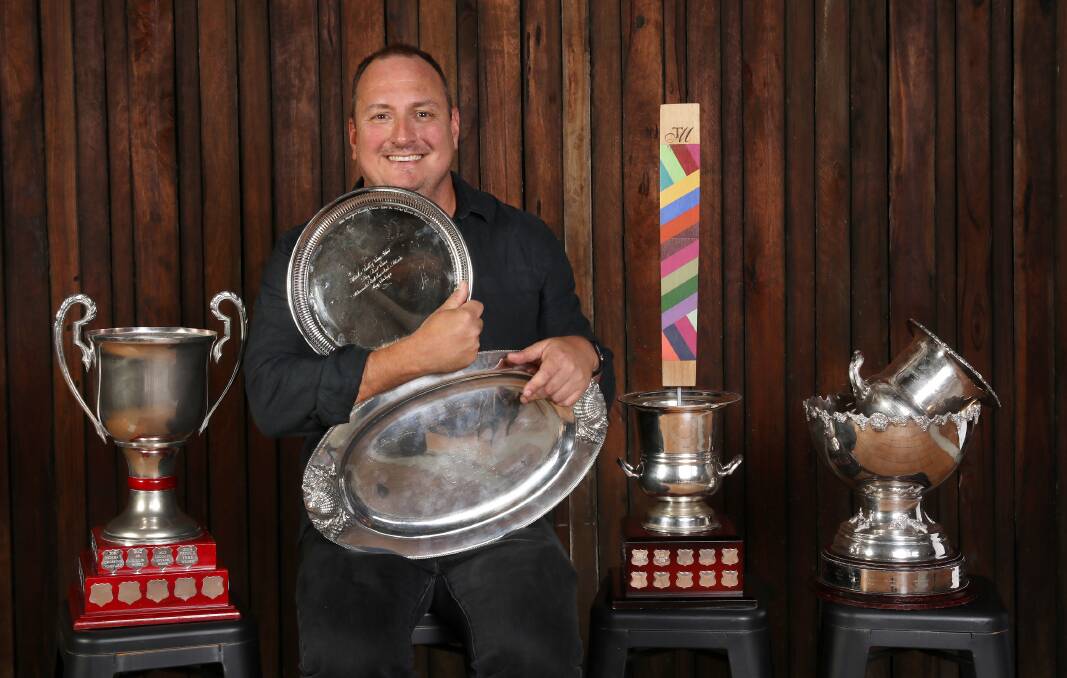 SILVER LINING: Mike De Iuliis with the six 2021 Hunter Wine Show trophies won by his wines. Picture: Elfes Images