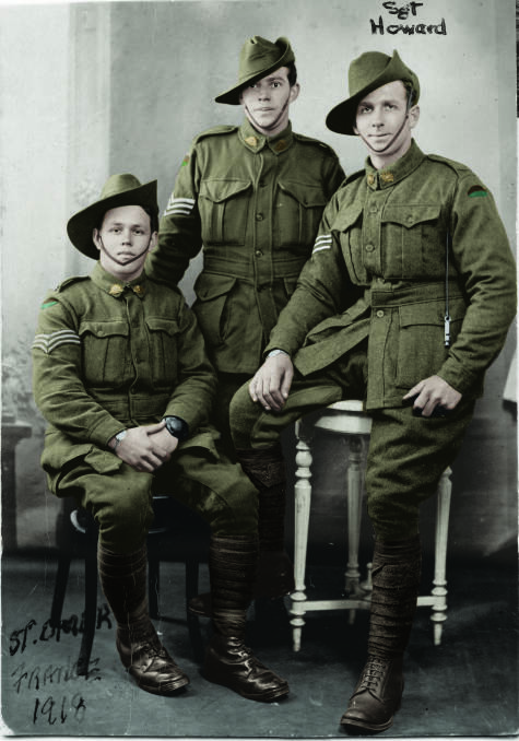 PORTRAIT: Members of Newcastle’s 35th Battalion including Sergeant Cecil Howard, a veteran of the first battle of Villers-Bretonneux. Photo: The Digger’s View by Juan Mahony.