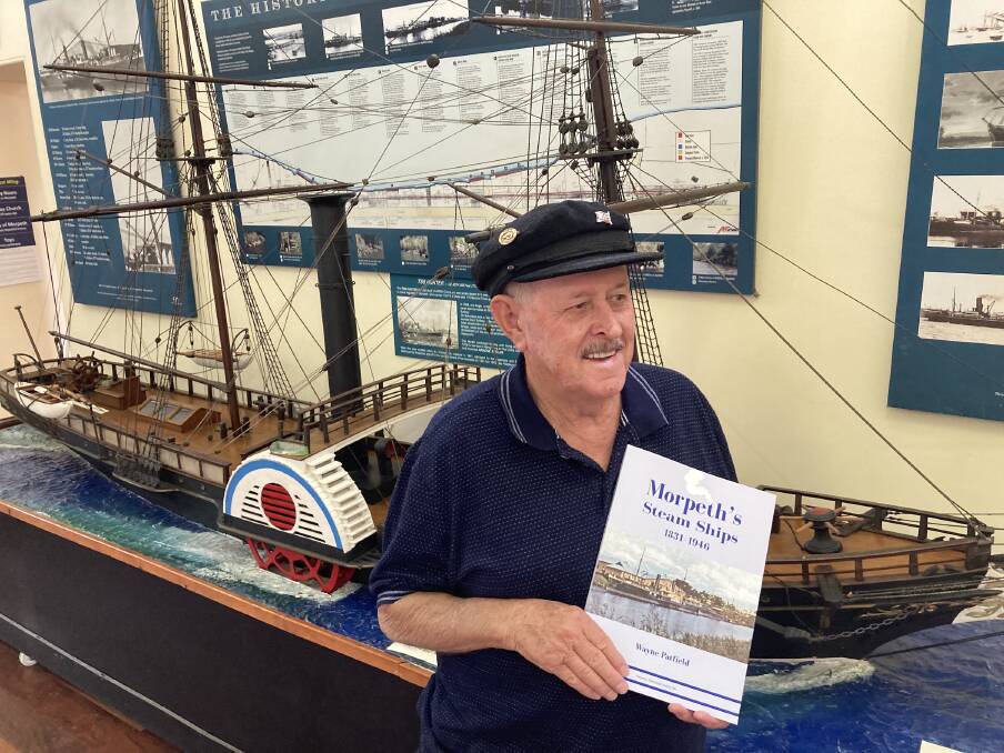 Author Wayne Patfield inside Morpeth Museum with an impressive scale model of the pioneer paddle steamer Sophia Jane. Picture: Mike Scanlon
