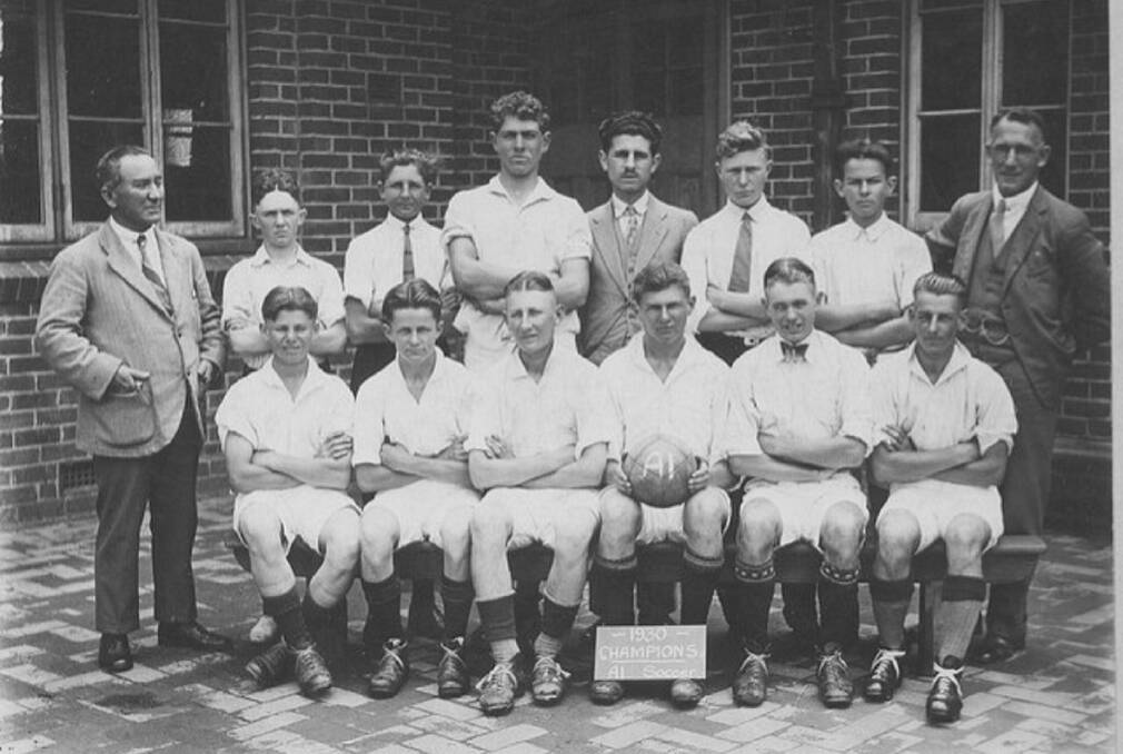 STARS: Newcastle Technical High School's champion soccer team, 1930. Photo: Cliff Penney. 