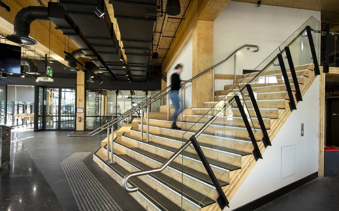 STEPPING UP: The University of Newcastle's Q Building in Honeysuckle features low-carbon timber structures and detail, natural lighting, low-energy air conditioning and good natural ventilation.