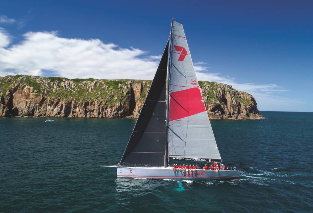 LUCKY DASH: Wild Oats X sailing past Cabbage Tree Island during Sail Port Stephen's NSW IRC Championship. 