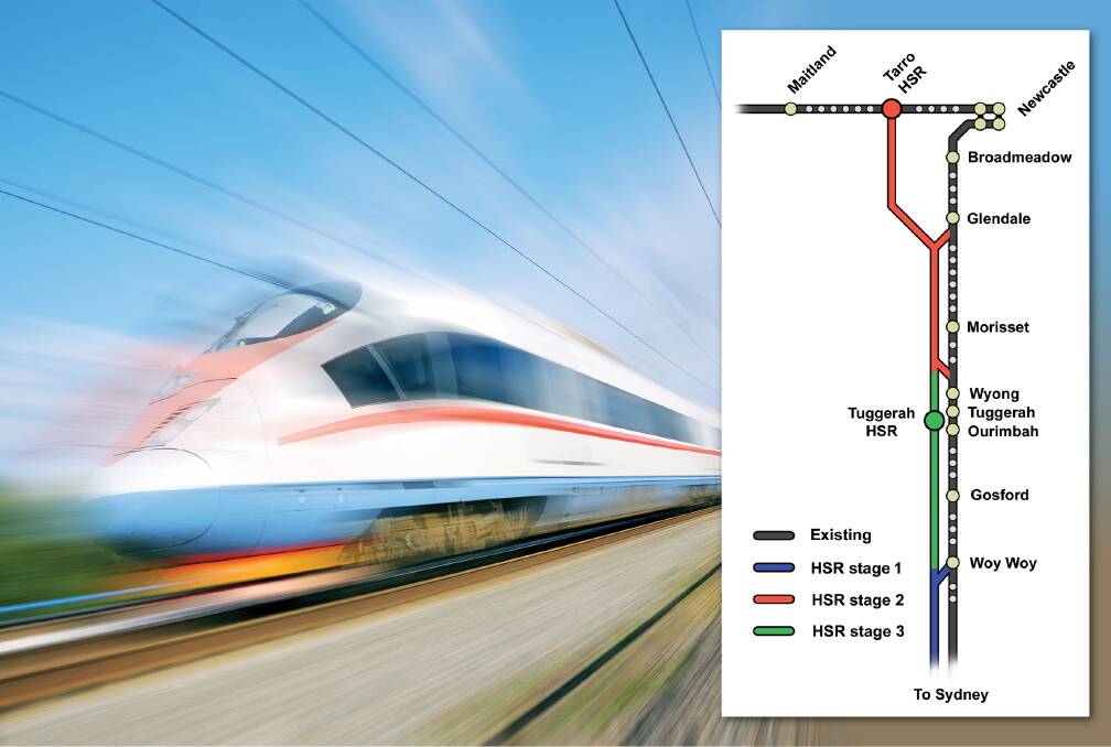Suggested high-speed rail development stages and how it would link with the existing line.
