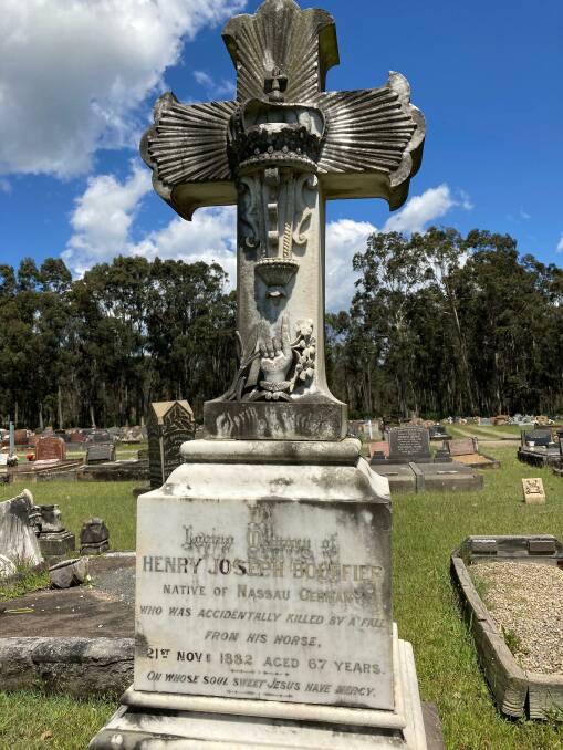 MARBLE CROSS: Henry Bouffier's grave in Cessnock Cemetery.