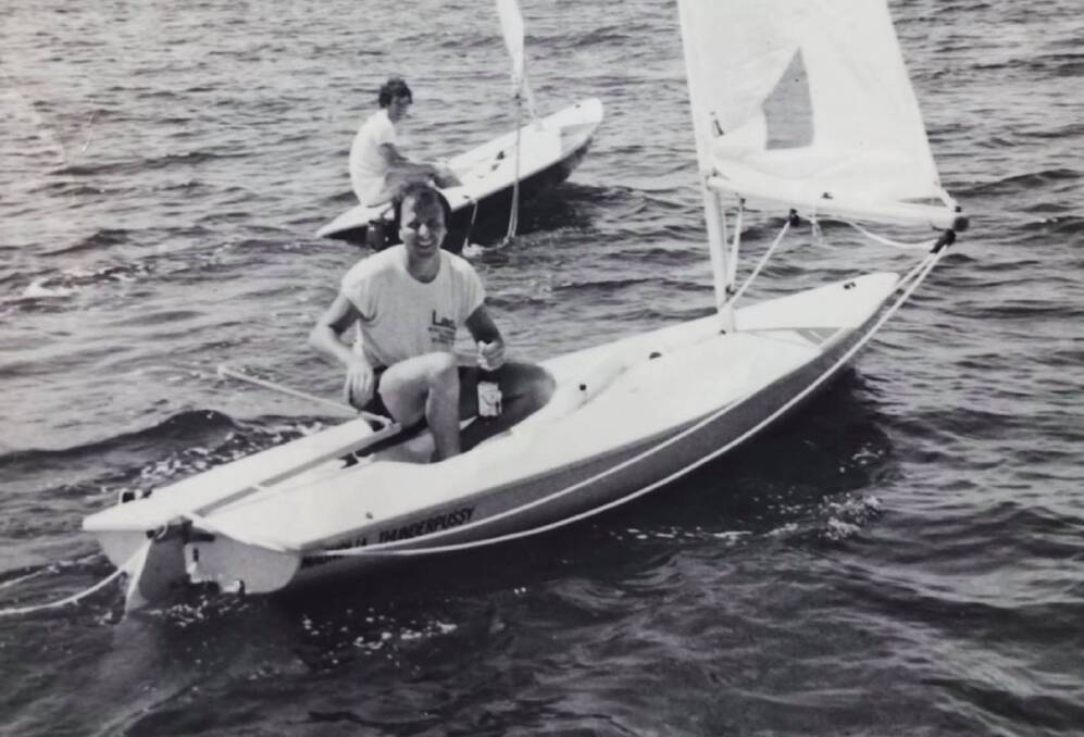 CLASS OF 71: Rob Mundle aboard one of the first Laser dinghies that he introduced to
Australia 50 years ago.
