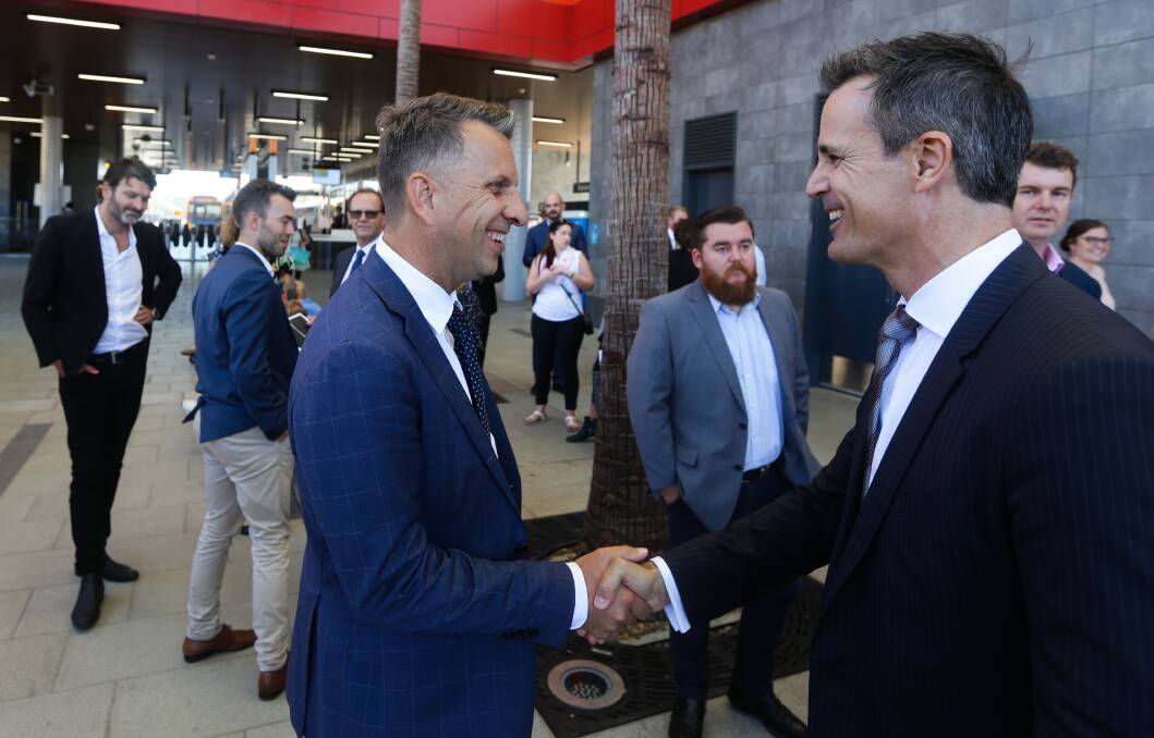 UNI PALS: Andrew Constance with Doma boss Jure Domazet In Newcastle in 2018 to announce the future of the Store site. 