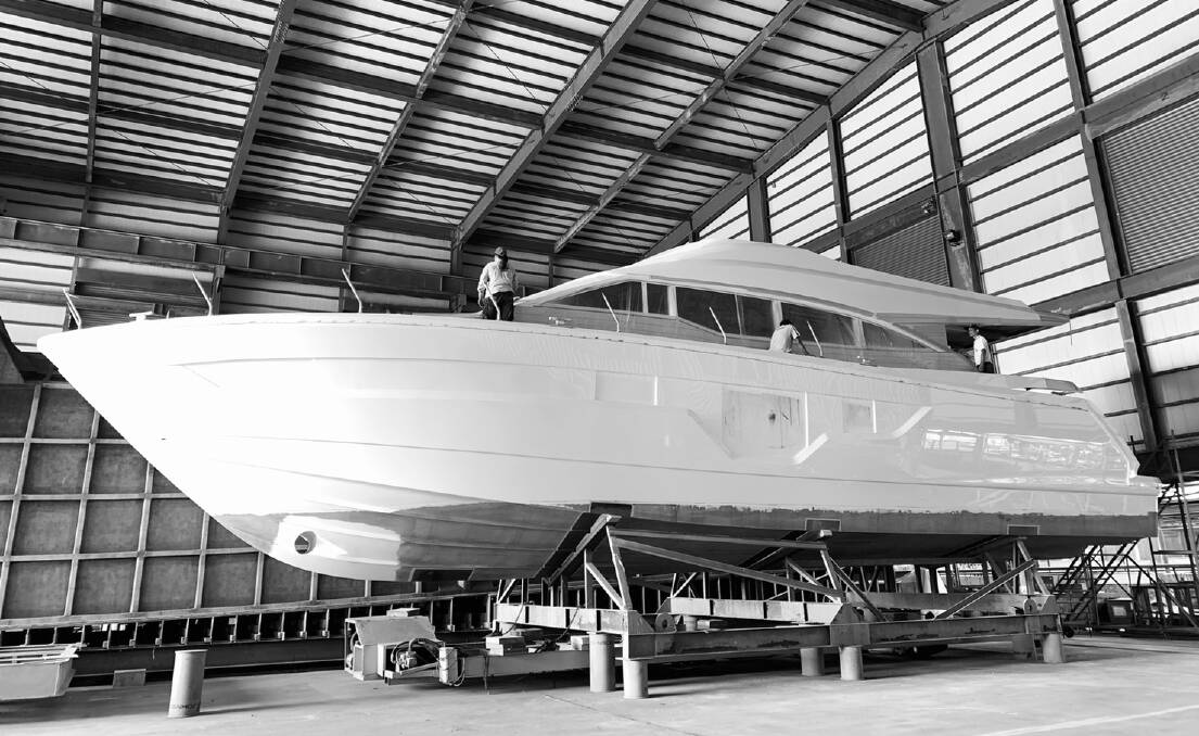 IN DEVELOPMENT: The Johnson 70 under construction at the company's Taiwanese shipyard.