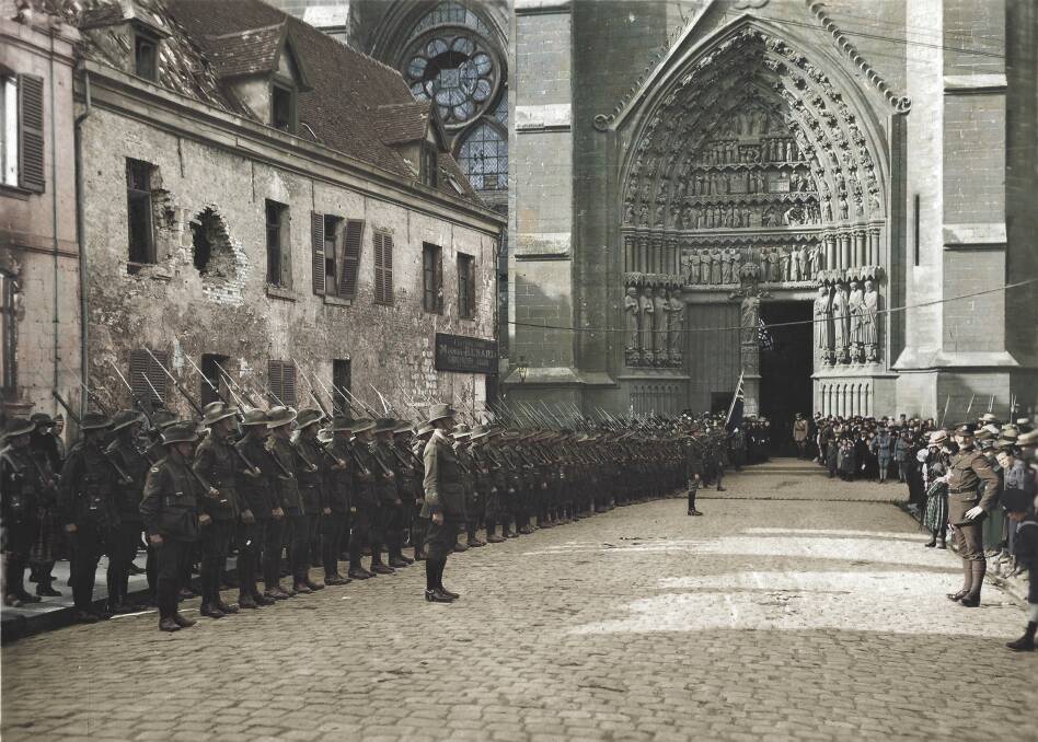 Honouring the fallen: Australian troops chosen as guards of honour at Amiens cathedral. Photo: The Diggers View by Juan Mahony