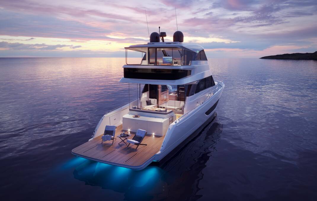 EASY ACCESS: The Maritimo M60 Flybridge has an open transom and nice flow-through to the cockpit dining area.