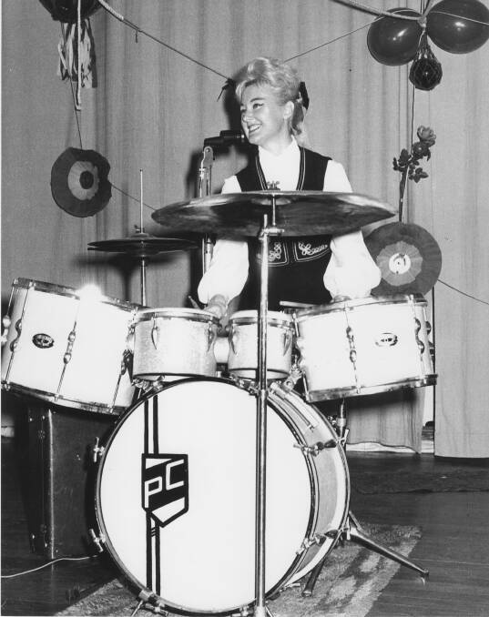 Drumming up a storm: Pat Charker pictured in her heyday as a multi-skilled Newcastle performer. Photo: Pat Charker