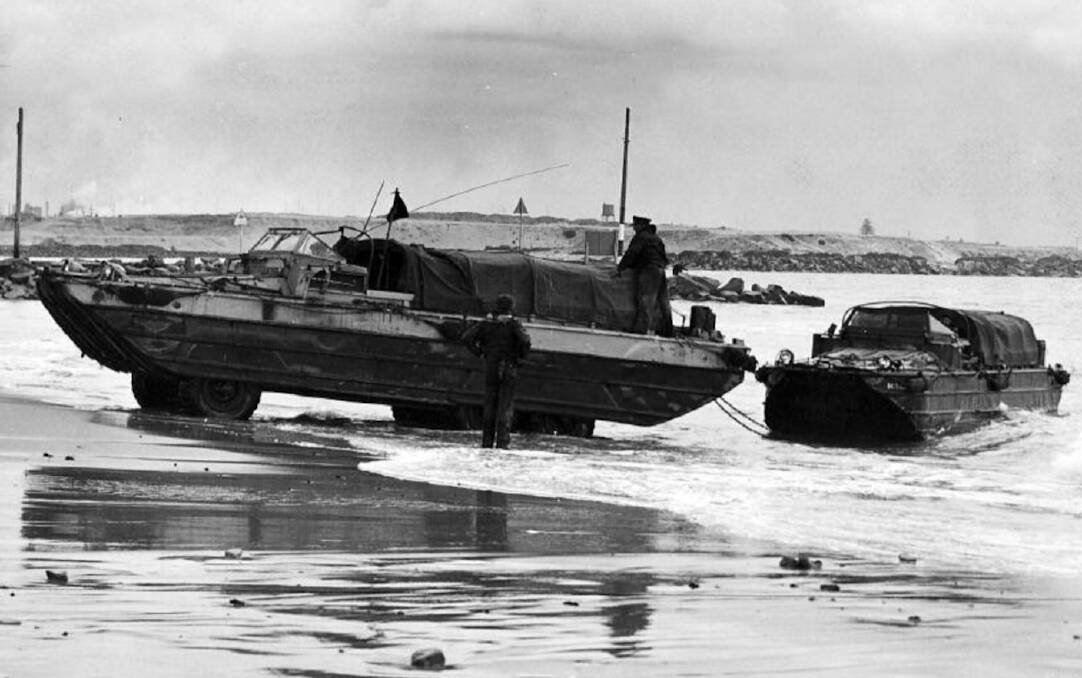 Army DUKWS, of the type swamped in the 1954 Stockton Bight military disaster, at Camp Shortland (now Horseshoe Beach) in 1966. Picture: Supplied