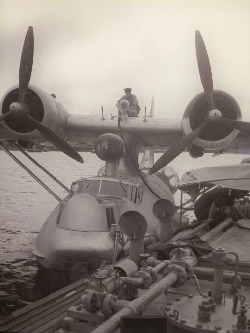 On a mission: A PBY Catalina aircraft being refuelled at Lake Macquaries Rathmines RAAF base between 1942-1944.
