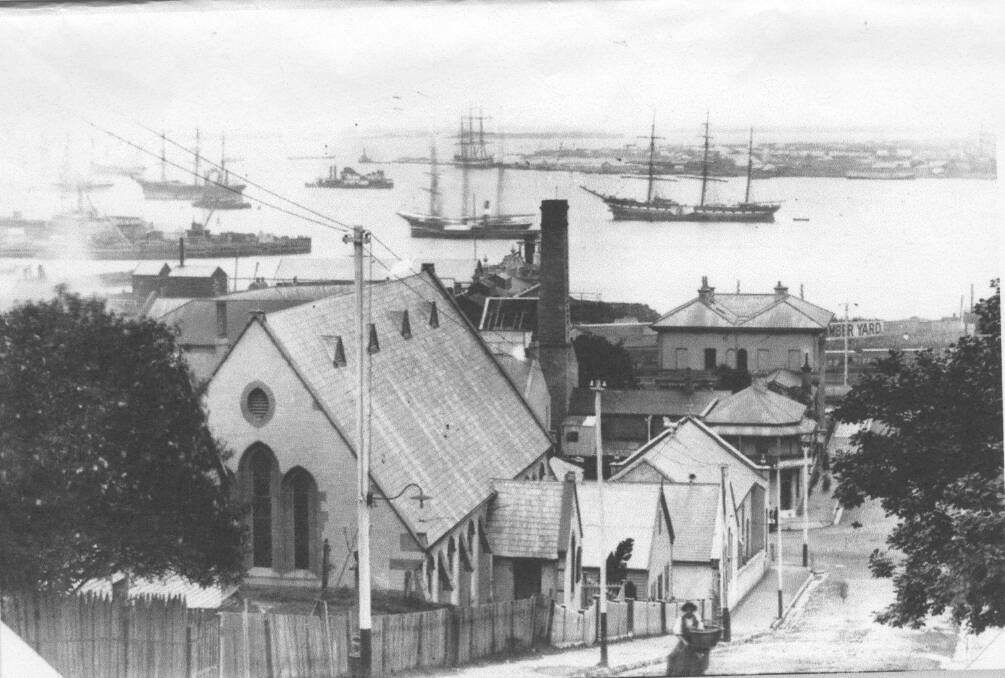 SAILING SHIP ERA: Newcastle Harbour c.1900 as viewed from Brown Street, The Hill, looking north towards Stockton.