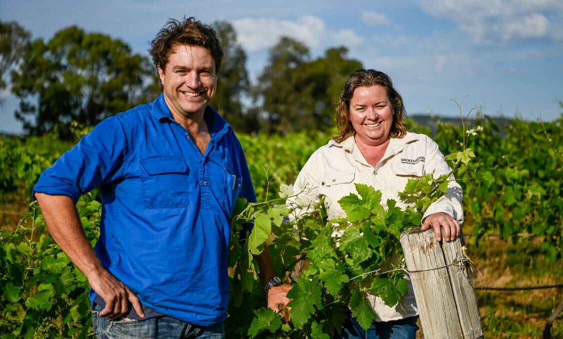 Brokenwood senior winemaker Stuart Hordern and vineyard manager Katrina Barry in the Graveyard vineyard.